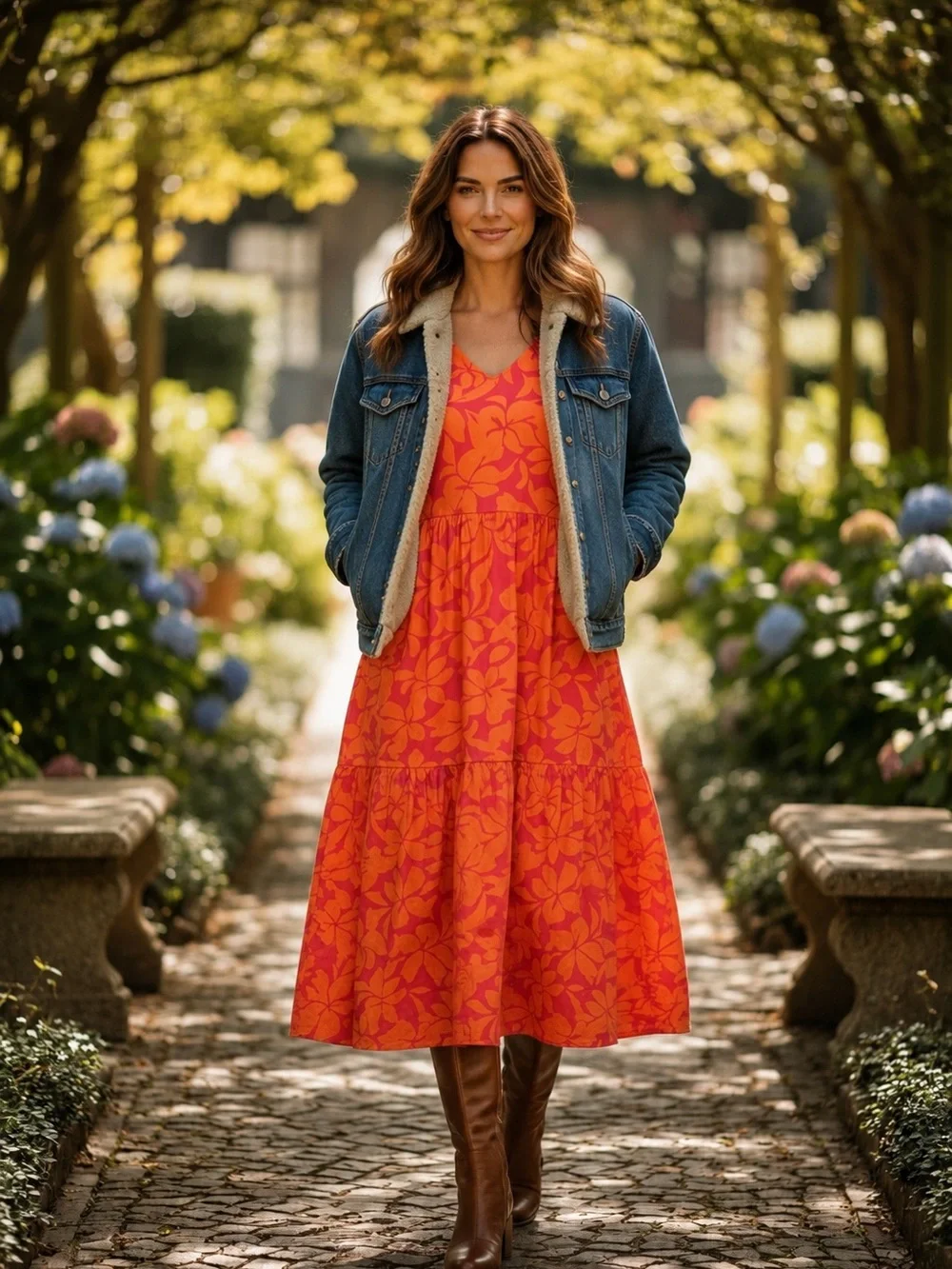 J.Crew Size 6 Orange Pink Tropical Floral Tiered Puff Sleeve Midi Dress Pockets